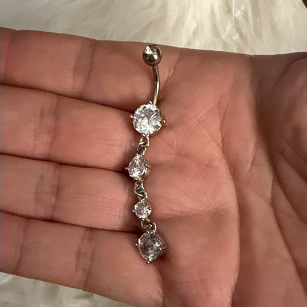 Elegant Silver Crystal Drop Belly Ring